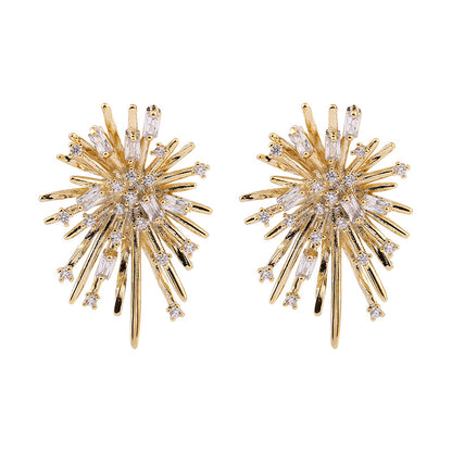 1 Pair Elegant Exaggerated Fireworks Inlay Copper Zircon Ear Studs