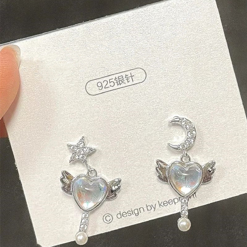 1 Pair Casual Simple Style Star Moon Bow Knot Asymmetrical Plating Inlay Alloy Rhinestones Pearl Ear Studs