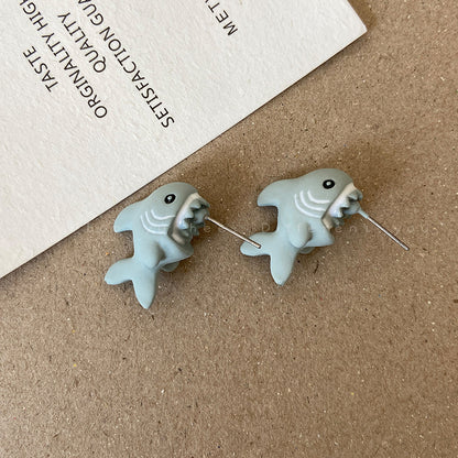 1 Pair Cute Funny Dog Dinosaur Shark Enamel Copper Ear Studs