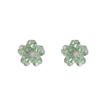 1 Pair Basic Flower Inlay Alloy Zircon Ear Studs