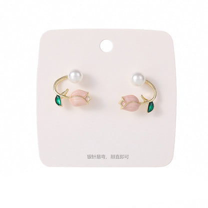 1 Pair Fairy Style Sweet Leaf Flower Spray Paint Inlay Imitation Pearl Alloy Opal Zircon Earrings