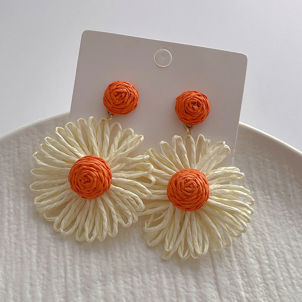 1 Pair Vacation Sweet Flower Handmade Raffia Drop Earrings