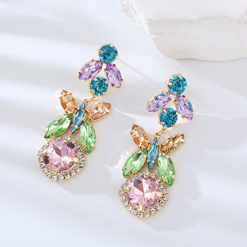 1 Pair Elegant Flower Inlay Alloy Rhinestones Drop Earrings