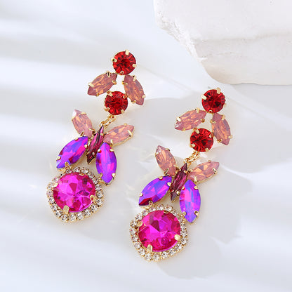 1 Pair Elegant Flower Inlay Alloy Rhinestones Drop Earrings