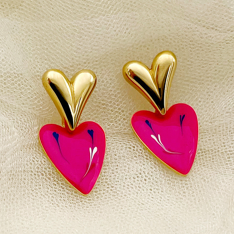 1 Pair Casual Elegant Sweet Heart Shape Enamel Plating Stainless Steel Gold Plated Ear Studs