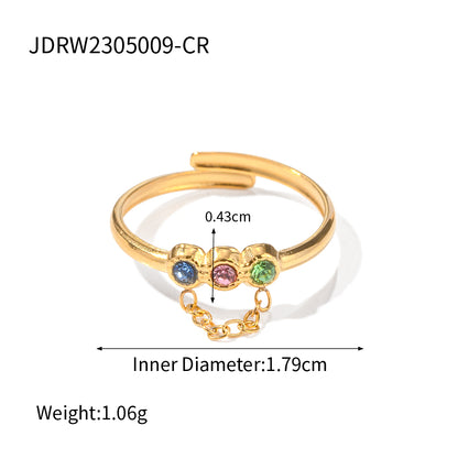 Ig Style Simple Style Round Stainless Steel Plating Chain Inlay Rhinestones 18k Gold Plated Open Rings