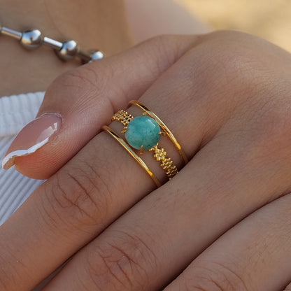 Ig Style Simple Style Round Stainless Steel Plating Inlay Turquoise 18k Gold Plated Open Rings