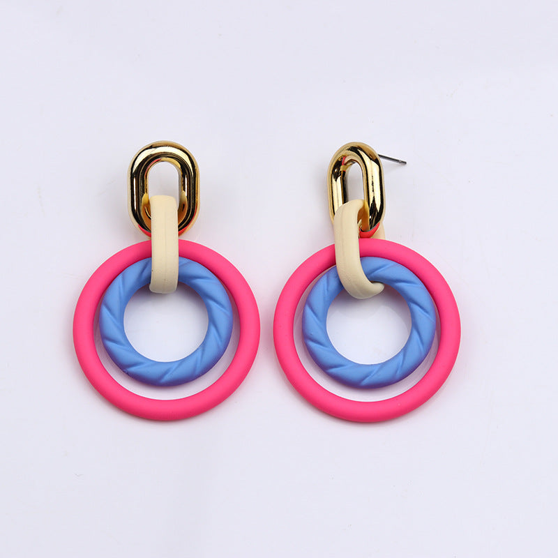 Sweet Round Arylic Spray Paint Women's Drop Earrings