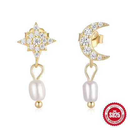 1 Pair Elegant Simple Style Geometric Plating Inlay Sterling Silver Pearl Zircon Drop Earrings