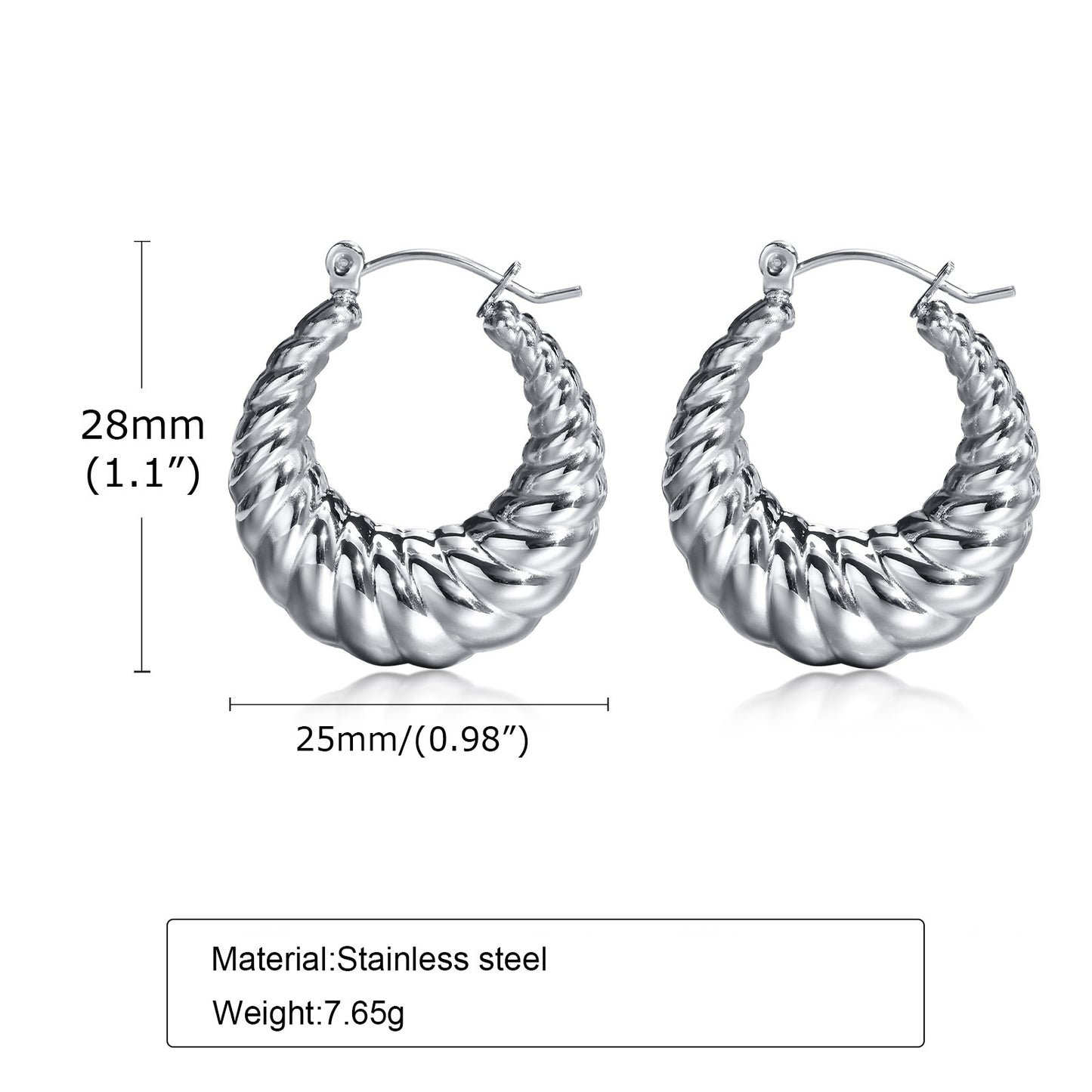 1 Pair Classic Style C Shape Plating Stainless Steel Earrings