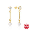 1 Pair Elegant Geometric Pearl Sterling Silver Drop Earrings