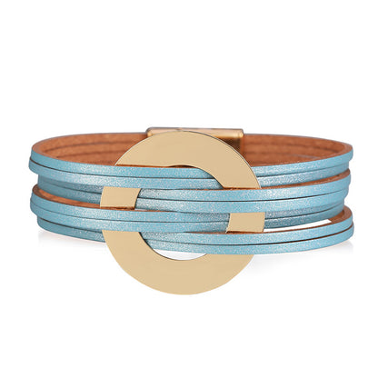 Wholesale Jewelry Simple Style Circle Pu Leather Metal Layered Bracelets