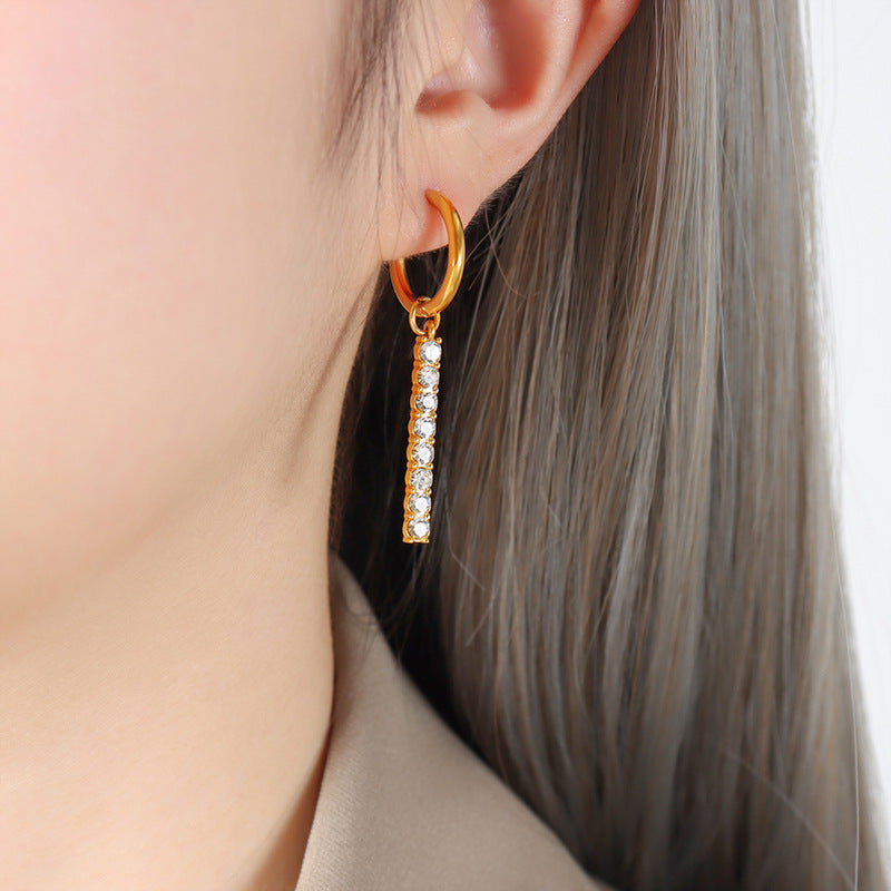 1 Pair Streetwear Tassel Plating Inlay Titanium Steel Rhinestones Drop Earrings