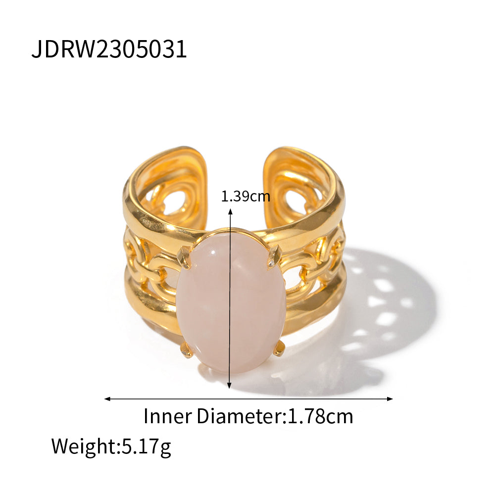 Ig Style Casual Oval Stainless Steel Plating Hollow Out Inlay Crystal 18k Gold Plated Open Rings