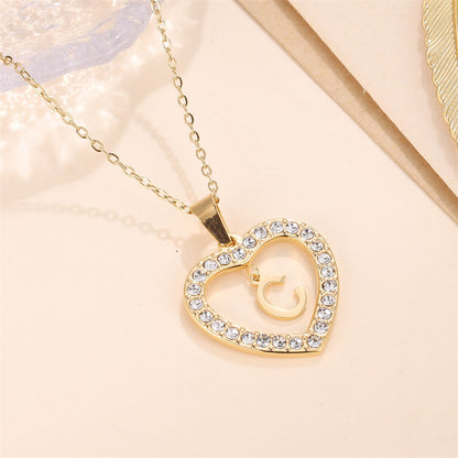 Glam Luxurious Letter Stainless Steel Plating Inlay Zircon 18k Gold Plated Pendant Necklace