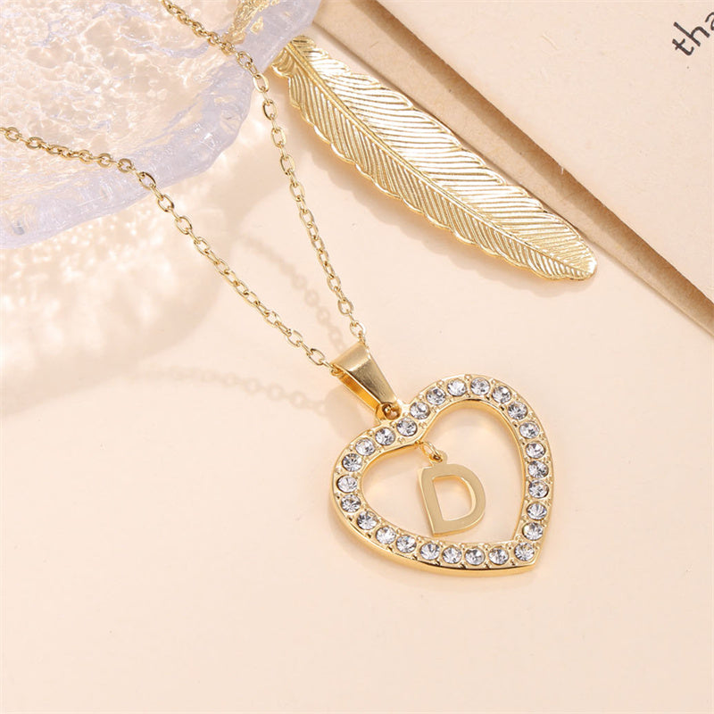 Glam Luxurious Letter Stainless Steel Plating Inlay Zircon 18k Gold Plated Pendant Necklace