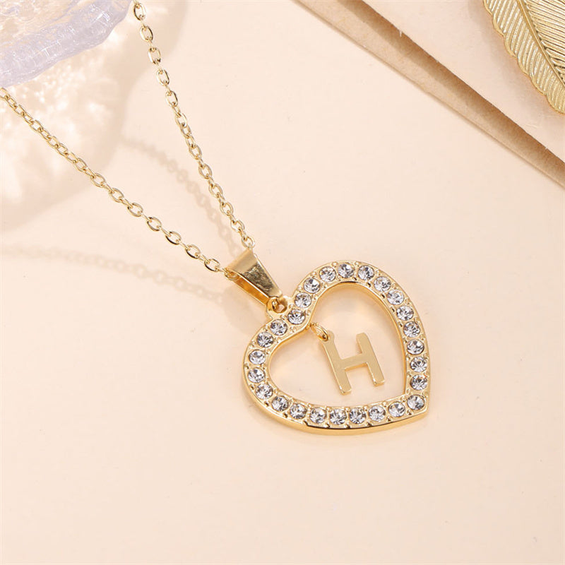 Glam Luxurious Letter Stainless Steel Plating Inlay Zircon 18k Gold Plated Pendant Necklace