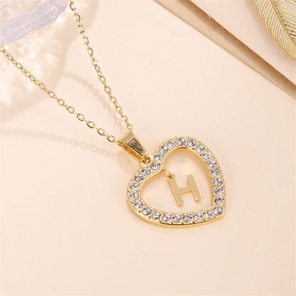 Glam Luxurious Letter Stainless Steel Plating Inlay Zircon 18k Gold Plated Pendant Necklace