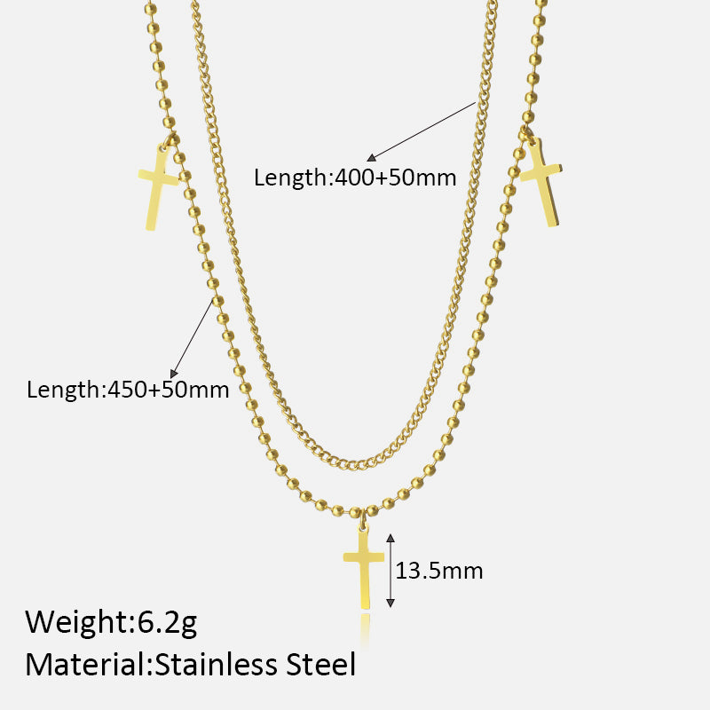 Simple Style Streetwear Cross Stainless Steel Plating 18k Gold Plated Double Layer Necklaces