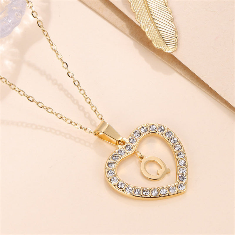 Glam Luxurious Letter Stainless Steel Plating Inlay Zircon 18k Gold Plated Pendant Necklace