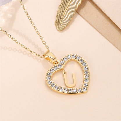 Glam Luxurious Letter Stainless Steel Plating Inlay Zircon 18k Gold Plated Pendant Necklace