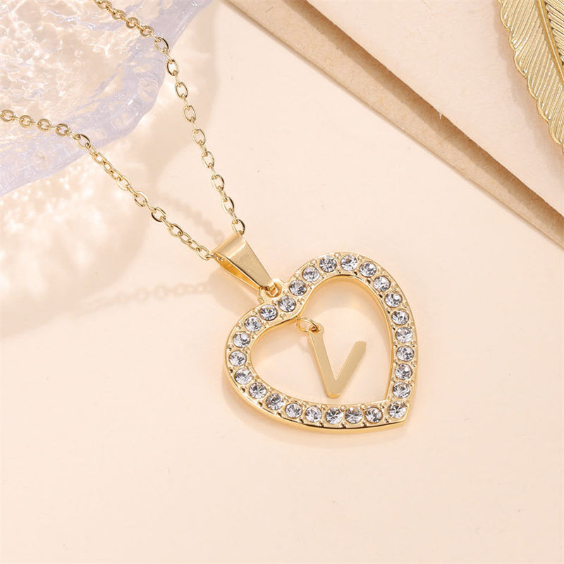 Glam Luxurious Letter Stainless Steel Plating Inlay Zircon 18k Gold Plated Pendant Necklace