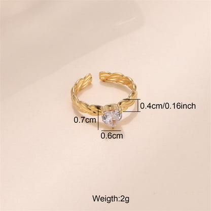 Glam Luxurious Stainless Steel Plating Inlay Zircon 18k Gold Plated Open Rings