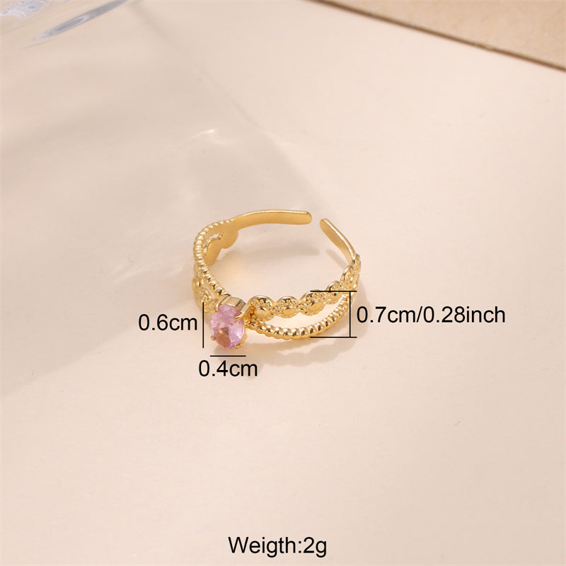 Luxurious Shiny Oval Stainless Steel Plating Inlay Zircon 18k Gold Plated Open Rings