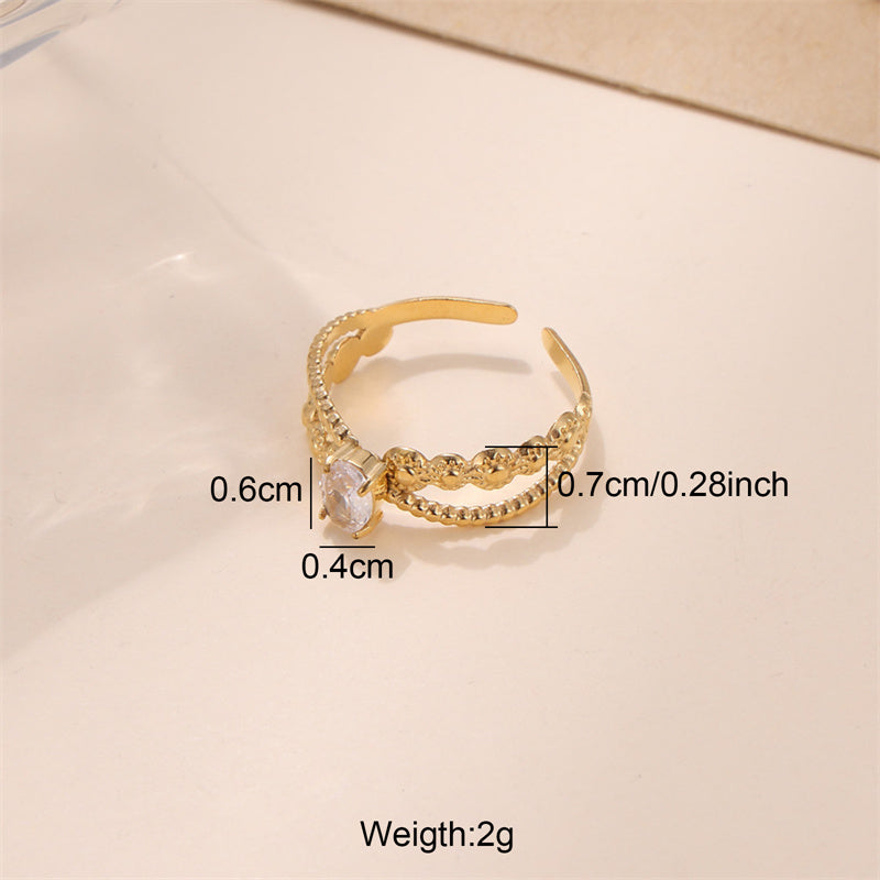 Luxurious Shiny Oval Stainless Steel Plating Inlay Zircon 18k Gold Plated Open Rings