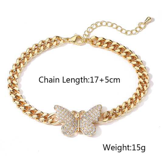 Retro Simple Style Butterfly Copper Plating Inlay Zircon 18k Gold Plated Bracelets