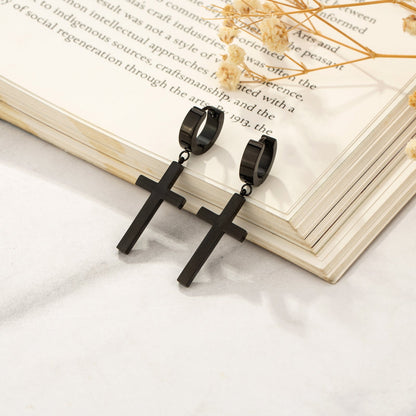 1 Pair Simple Style Classic Style Cross Plating Stainless Steel Gold Plated Black Plated Earrings