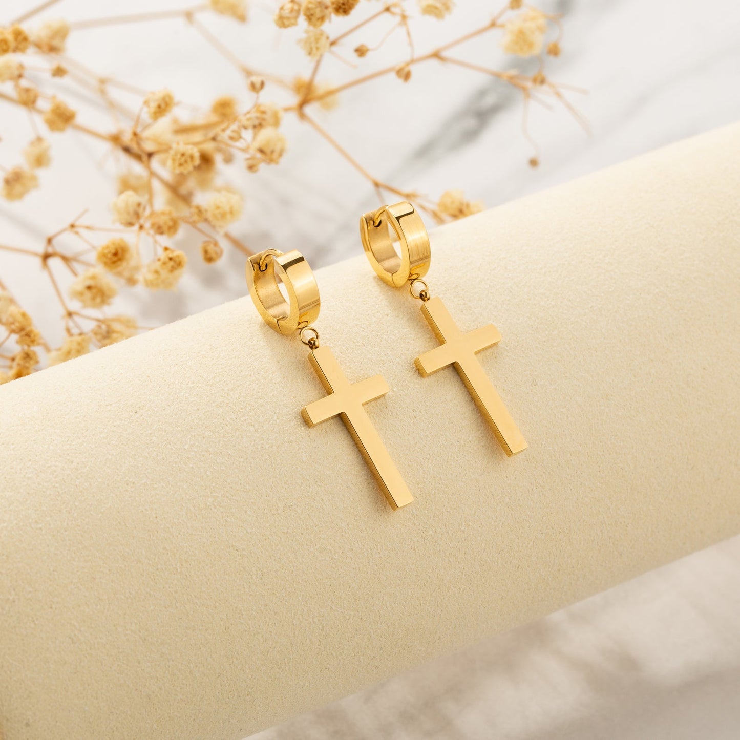 1 Pair Simple Style Classic Style Cross Plating Stainless Steel Gold Plated Black Plated Earrings