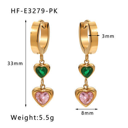 1 Pair Simple Style Round Heart Shape Inlay Titanium Steel Zircon Drop Earrings