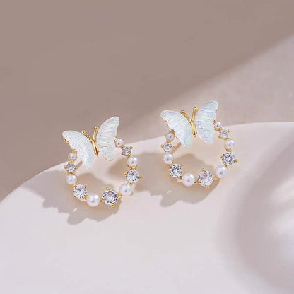 1 Pair Sweet Butterfly Inlay Alloy Resin Rhinestones Ear Studs