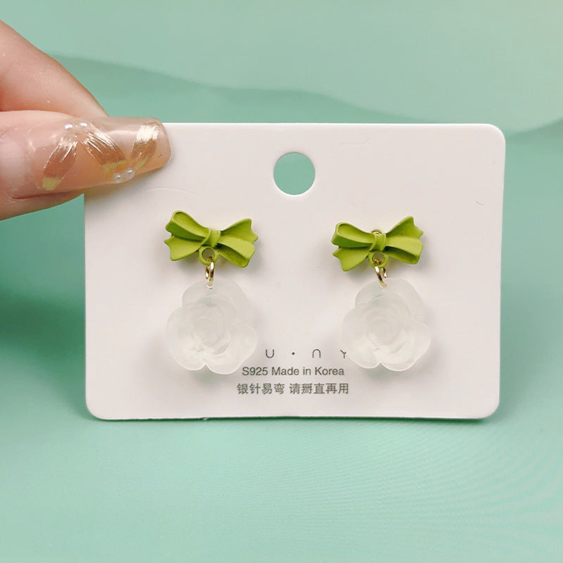 1 Pair Cute Heart Shape Flower Bow Knot Plating Inlay Alloy Artificial Gemstones Drop Earrings Ear Studs