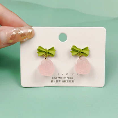 1 Pair Cute Heart Shape Flower Bow Knot Plating Inlay Alloy Artificial Gemstones Drop Earrings Ear Studs