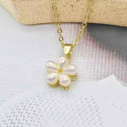 Simple Style Heart Shape Flower Titanium Steel Plating Inlay Artificial Gemstones Pendant Necklace