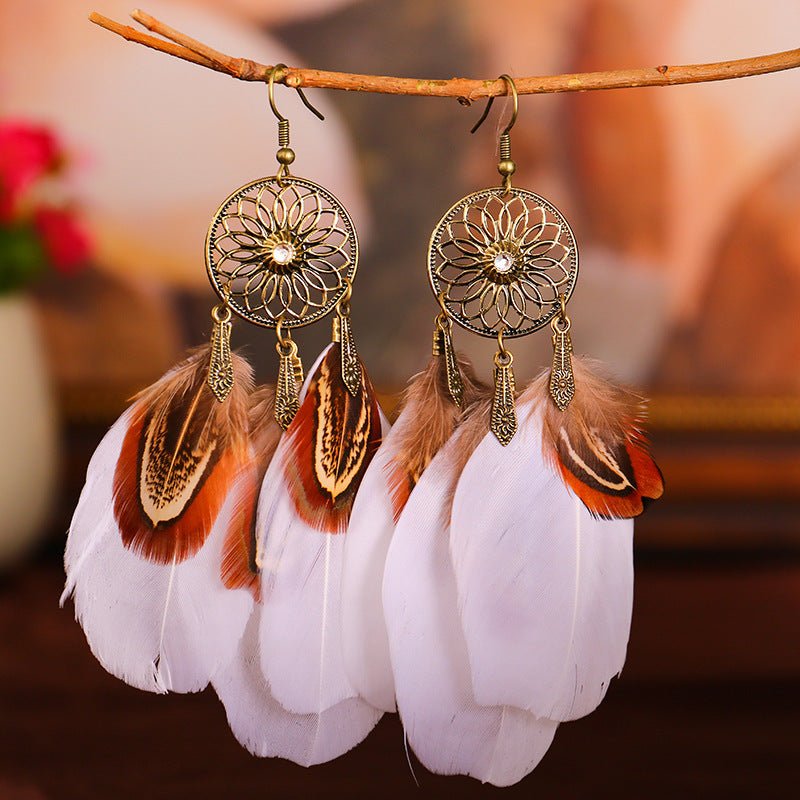 1 Pair Ethnic Style Bohemian Feather Plating Alloy Drop Earrings