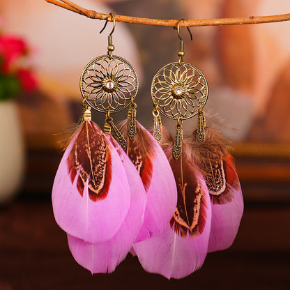 1 Pair Ethnic Style Bohemian Feather Plating Alloy Drop Earrings