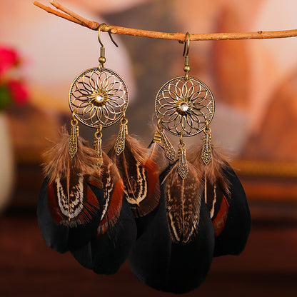 1 Pair Ethnic Style Bohemian Feather Plating Alloy Drop Earrings