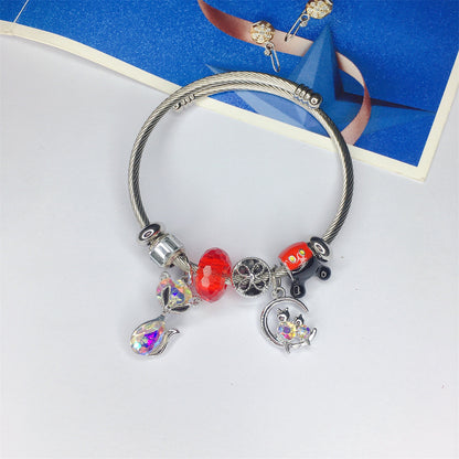 Simple Style Butterfly Titanium Steel Plating Inlay Artificial Gemstones Bangle