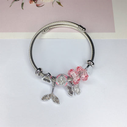 Simple Style Butterfly Titanium Steel Plating Inlay Artificial Gemstones Bangle