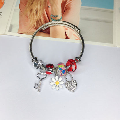 Simple Style Butterfly Titanium Steel Plating Inlay Artificial Gemstones Bangle