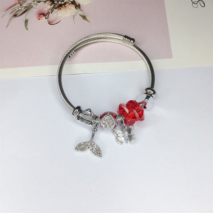 Simple Style Butterfly Titanium Steel Plating Inlay Artificial Gemstones Bangle