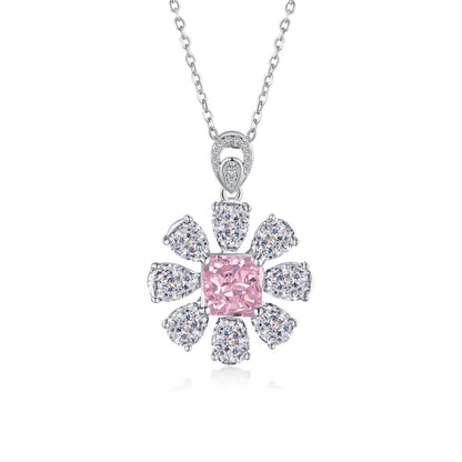 Classic Style Water Droplets Flower Sterling Silver Zircon Pendant Necklace In Bulk