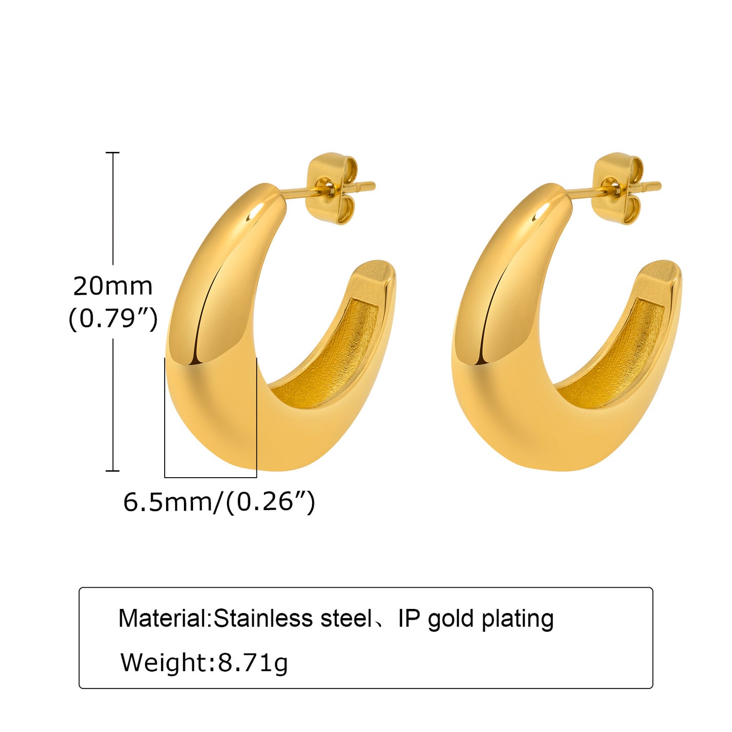 1 Pair Simple Style C Shape Plating Stainless Steel Ear Studs