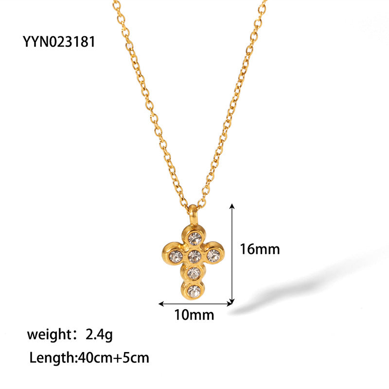 Wholesale Elegant Cross Stainless Steel Plating Inlay 18k Gold Plated Zircon Earrings Necklace