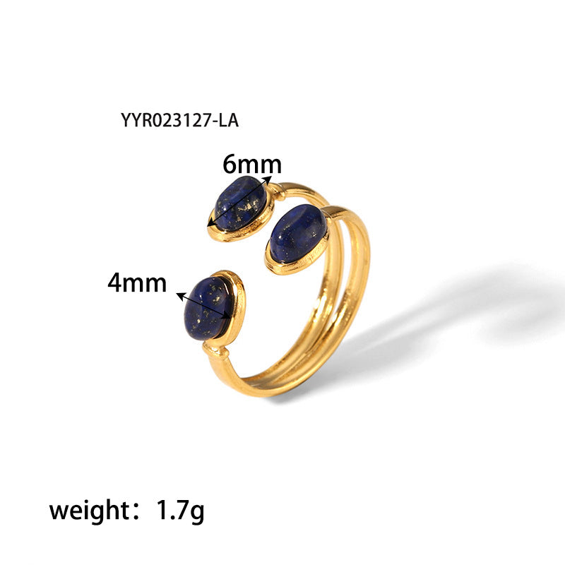 Retro Solid Color Titanium Steel Plating Inlay Natural Stone Open Rings