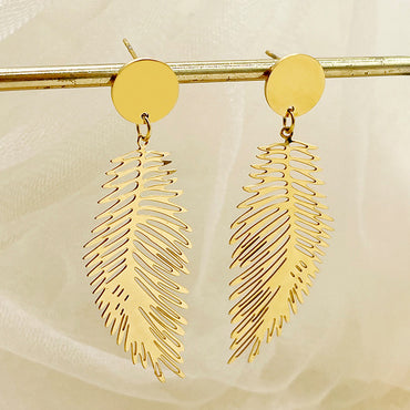 1 Pair Casual Elegant Vintage Style Feather Polishing Plating Hollow Out Stainless Steel Gold Plated Drop Earrings