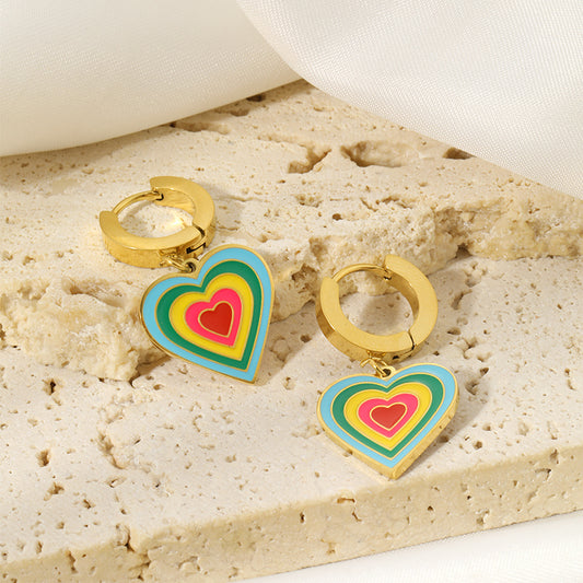 1 Pair Simple Style Heart Shape Enamel Plating Stainless Steel 18k Gold Plated Earrings